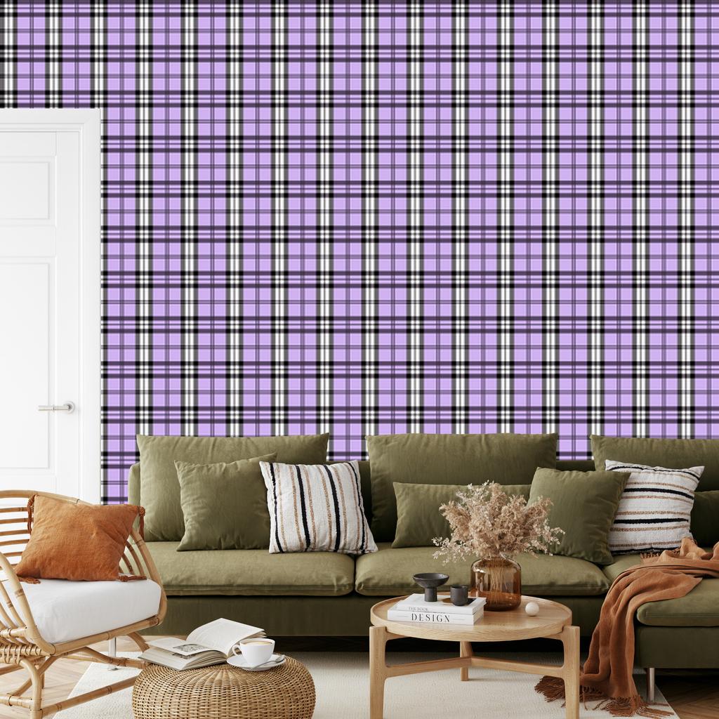 Purple Check Wallpaper in Purple, Lavender and Gray 50x1000