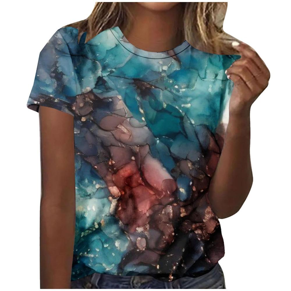 New Marble Graphic T-Shirts Gradient 3D Print Women O-Neck Short Sleeve T Shirt Y2k Harajuku Oversized Tees Top Female Clothing
