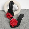 Women's Black Suede Open-Toe High-Heeled Sandals with Red Flower Stiletto Mules - Elegant Socialite Style