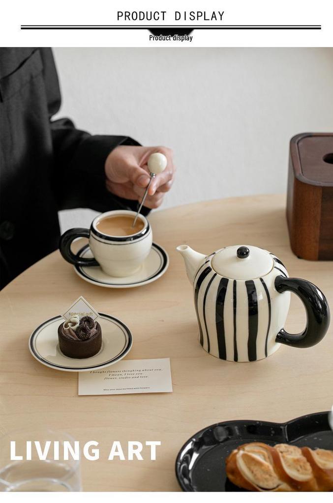 Striped Ceramic Water Cup & Teapot Set for Living Room and Afternoon Tea