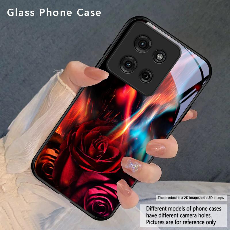 Błyszcząca Płomienna Róża Do Motorola Moto Edge 20 Lite 30 Pro 40 Neo 50 Ultra G14 G22 G24 Power 34 G35 X30 Pro Szklane Etui Na Telefon
