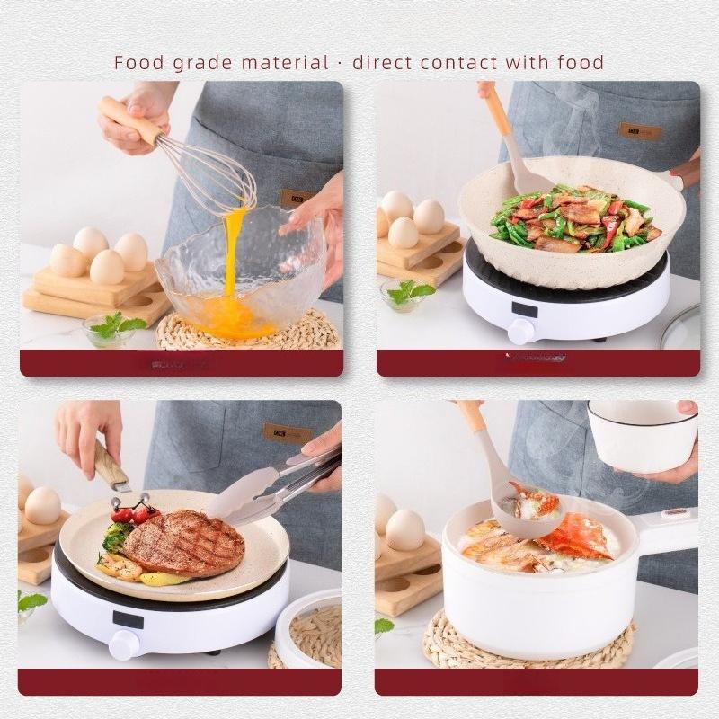 12pcs Set of Multi-color Silicone Wooden Handle Kitchenware Set Non Stick Pot Spatula and Spoon Cooking Utensils, Heat-resistant