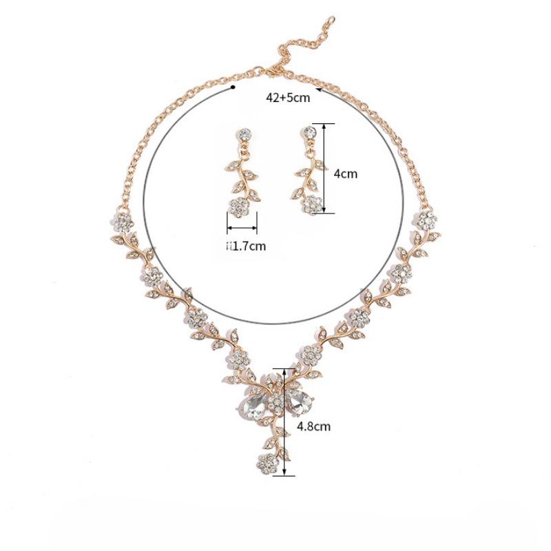 GemChic Women's New Exquisite Alloy Branch Flower Crystal Rhinestone Drops Collarbone Necklace Earrings Two Piece Set Birthday Christmas Jewelry Gift