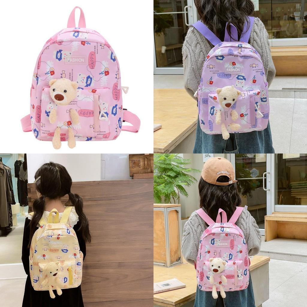 Trendy Nylon Cartoon Bear Backpack For Children Stylish School Book Bag Ideal For Ages 3 To 6