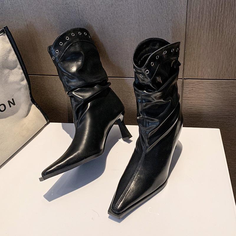 Fashion Designer Stiletto Western Cowboy Women's Ankle Boots Autumn Winter Soft Soled Lady Chelsea Boots Fashion Thin Heel Shoes Female