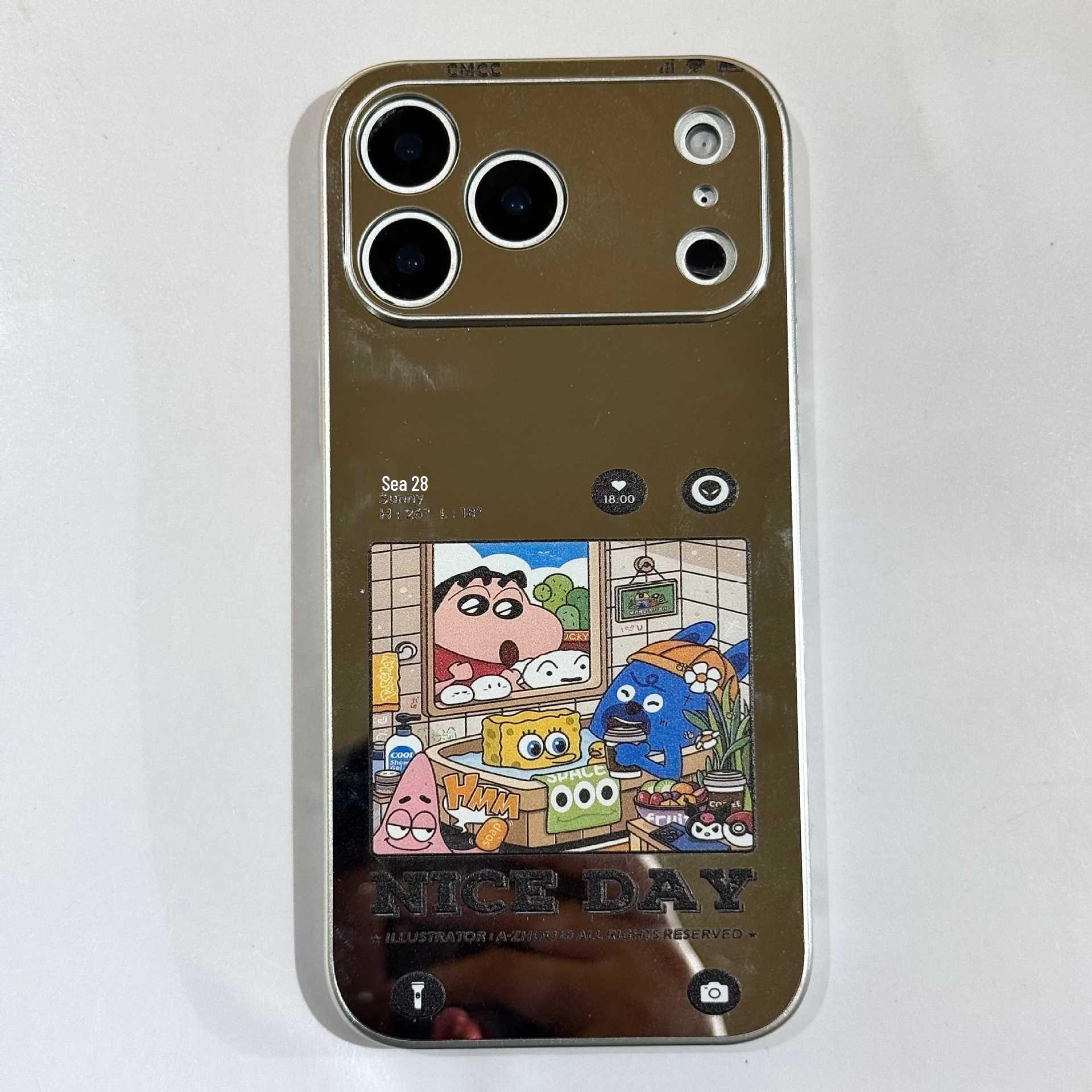 Shin-chan Mirror Phone Case for iPhone 17 Pro Max/16 Pro/15 with Silver Edge iPhone 17 Pro Max
