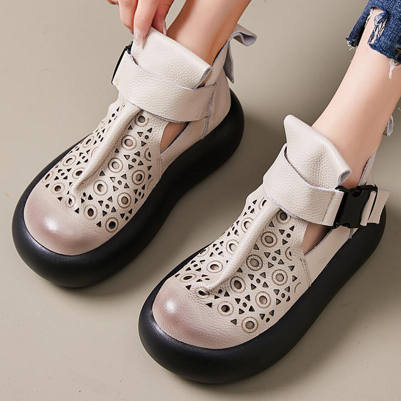 Fashion GKTINOO Retro Sandals 2025 Summer New Round Toe Genuine Leather Comfortable Thick Bottom 6cm Women's Platform Shoes