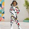 Girls Black White Printed Hooded Long Sleeve Top And Cuffed Pants Two Piece Set