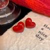 Good Luck Red Stud Earrings For Women Simple Flower Love Heart Geometric Earring New Year Christmas Festival Jewelry Gifts