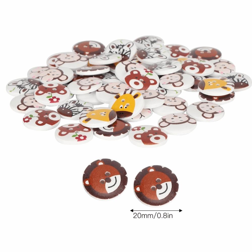 100pcs 100 Pcs Pack Wood Buttons 20mm Size Cartoon Animal Buttons Sewing Buttons DIY Home Decor