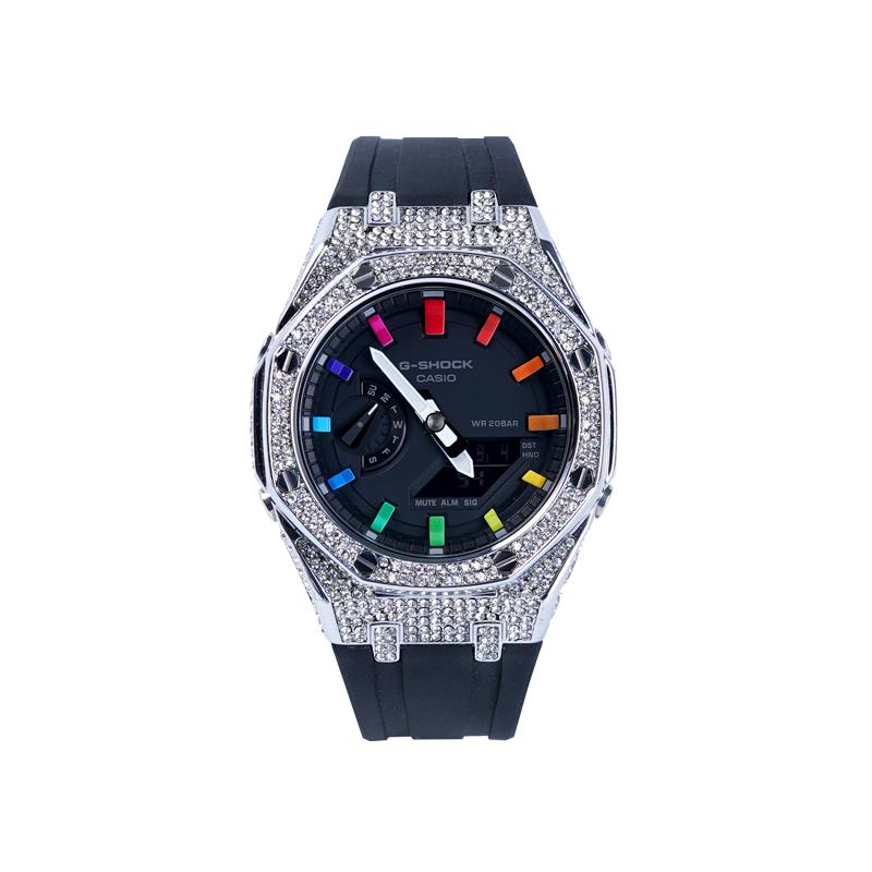 

CASIO Unisex Liquid Crystal/Analog Dual Display Series Black Watch GA-2100-1A- Cloud Wild Rainbow