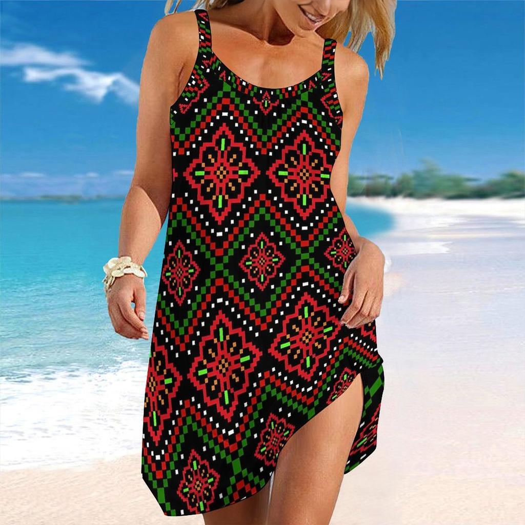 Women's Beach Dress Mini Dress Tropical Blocks Print Casual Modern Dress Sleeveless Loose Fit Outdoor Daily Summer
