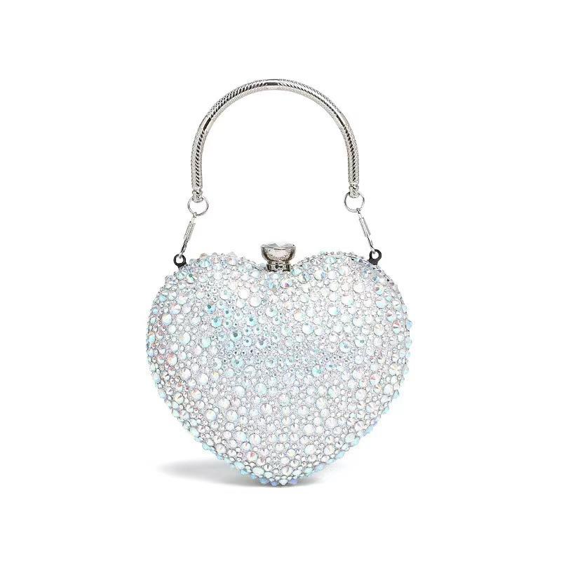 Luxus Herzform Diamant Kristall Abend-Kupplungstasche Steine Strass Mini-Handtasche für Hochzeitsfeier Schultertasche Griff