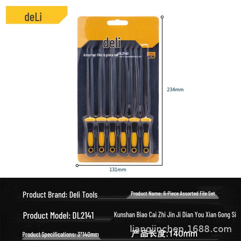 Deli Tools 6-Piece File Set: 3 , 2 , 5  Woodworking and Metal Polishing Files (DL2141).