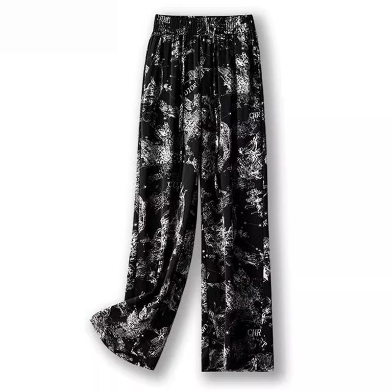 

Женские летние клетчатые брюки из ледяного шелка с широкими штанинами 2024 - Черно-белые прямые драпирующиеся прохладные брюки 29 [Recommended for 115-125 jin]