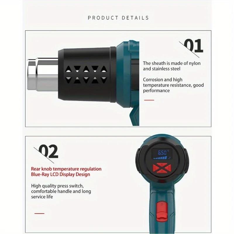 2000W hot air gun with LCD digital display. Used for shrinking oil pipe paint remover/stripper, car decoration/repair