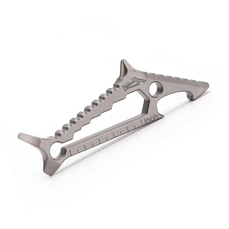 Titanium Alloy Crowbar Shark Shape EDC Multifunctional Hexagon Wrench Bottle Opener Phillips Straight Screwdriver Ruler Keychain