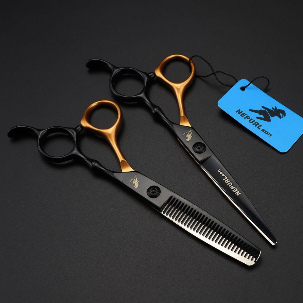 6.0-inch God Walker GM54 Black Gold Bamboo Handle Hairdressing Scissors - Straight & Thinning