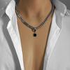 Collar de Cadena de Acero Inoxidable de Moda con Colgante de Piedra Negra para Hombre 50CM+5CM de Longitud Gargantilla Cadenas de Cuello Masculinas