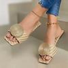 Damen Übergröße Flache Sandalen mit runder Schnalle,