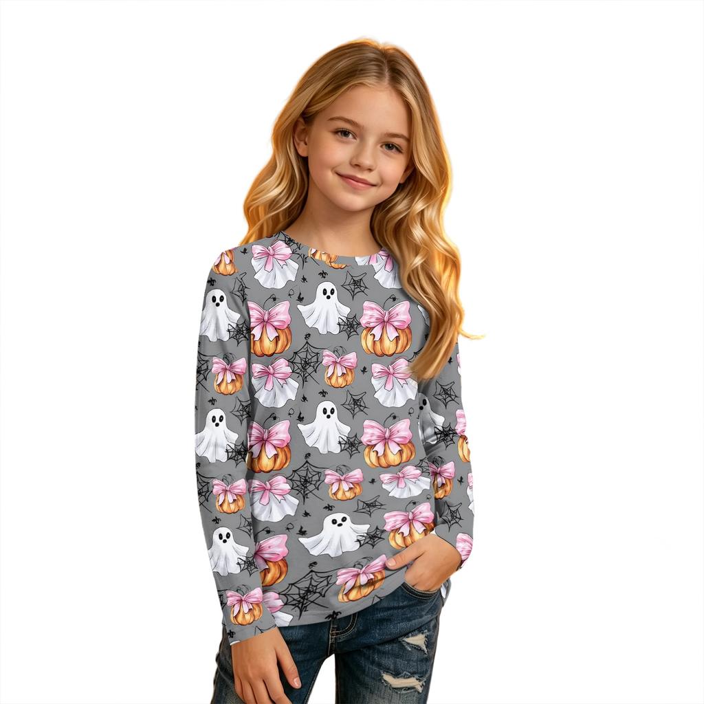 Kids Halloween Printed T-Shirt Long Sleeve Neck Base Layer for Boys Girls