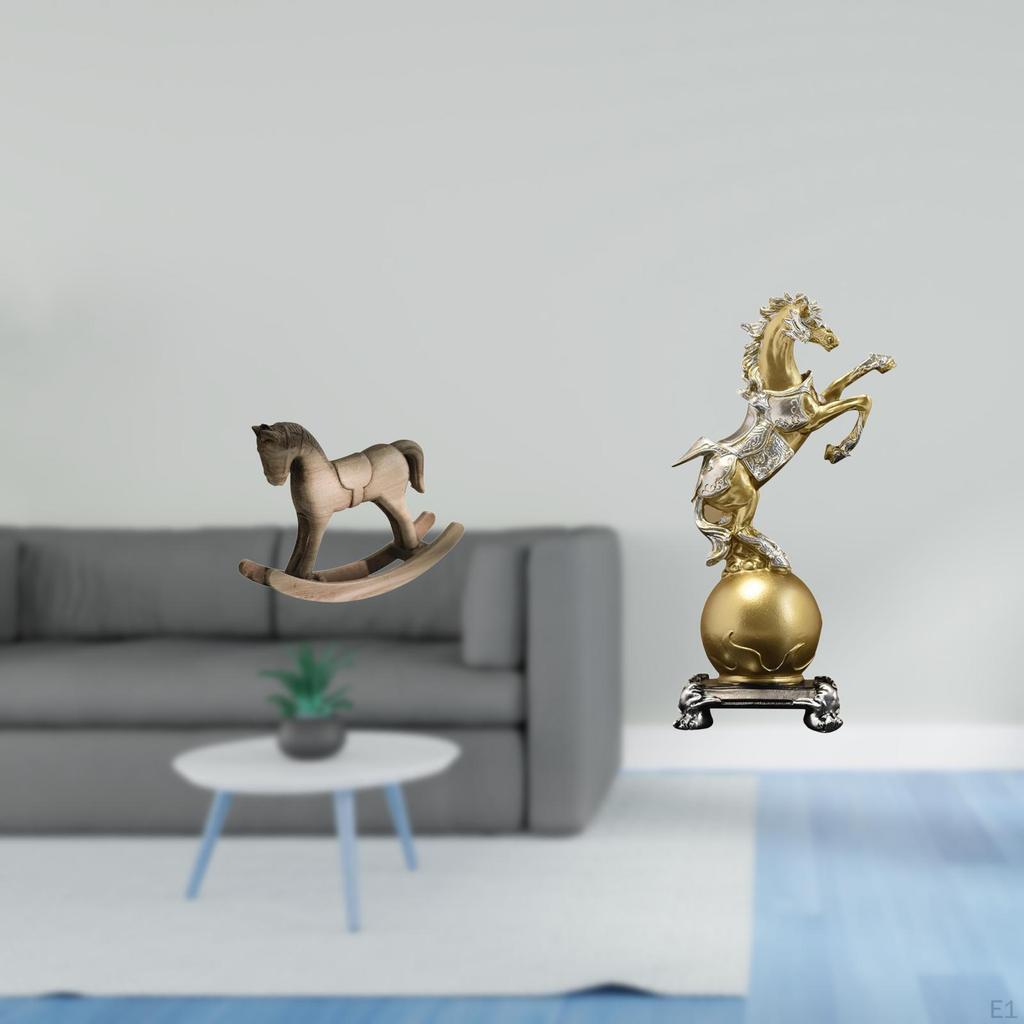 Rocking Horse Wood Resin Sculpture Decorative Artistic Retro Modern Design Ornament Figurine
