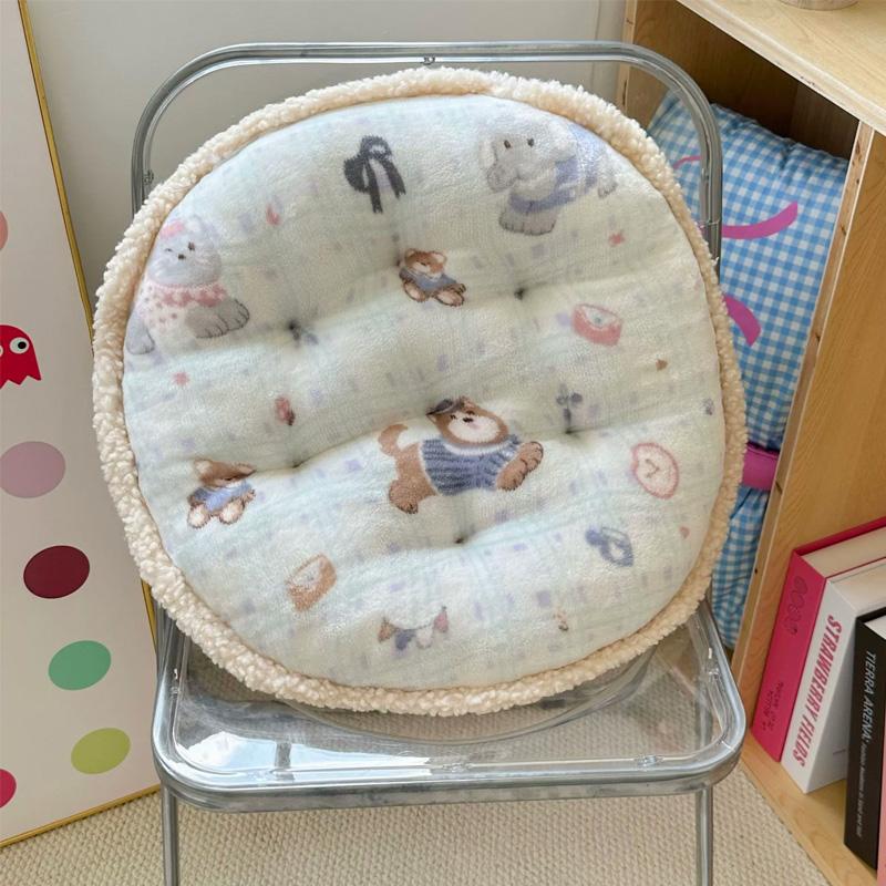 

1Pc Circular Cushion Warm Window Seat Cushion Cute Printing Cartoon Cotton Pad Animal Print Plush