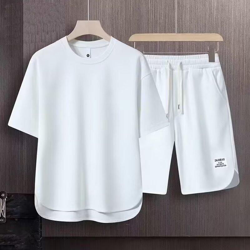 Men's Short-sleeved T-shirt Breathable Casual Loose Street Monochrome Summer Trend Outdoor Solid Color Suit