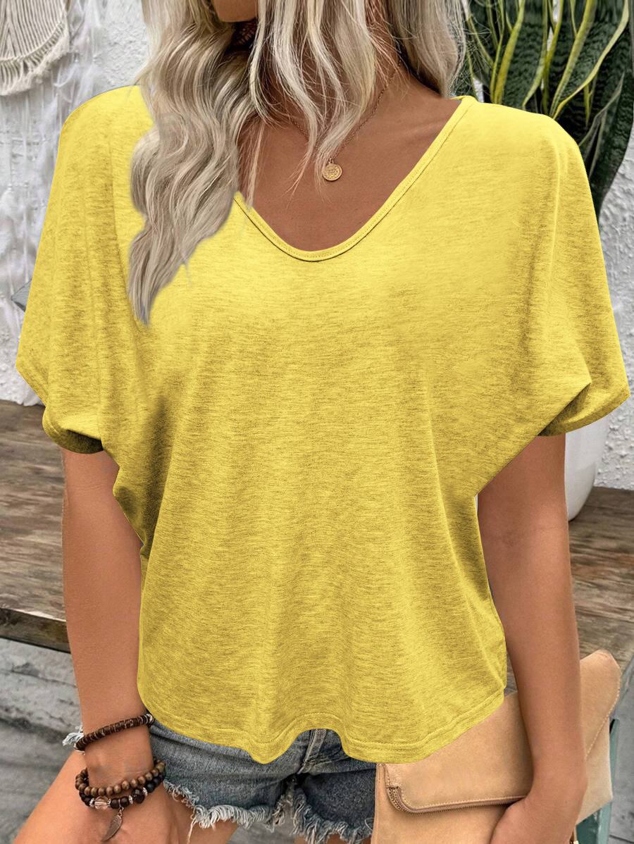 

Футболка европейско-американского кроя 2025 года с V-образным вырезом, плиссированная, свободного кроя, с короткими рукавами, в ярких тонах. S жёлтый