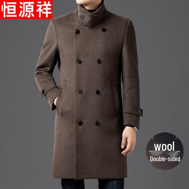 Hengyuanxiang Men s Wool Blend Double-Breasted Trench Coat 4XL