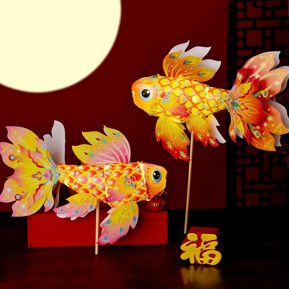 Chinese Traditional Handheld Fish Lantern Ancient Style Luminous Goldfish Light  Celebration