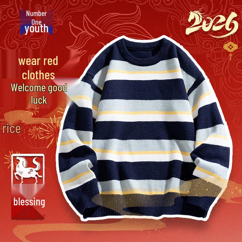 

Men s Winter Striped Round Neck Knit Sweater XL