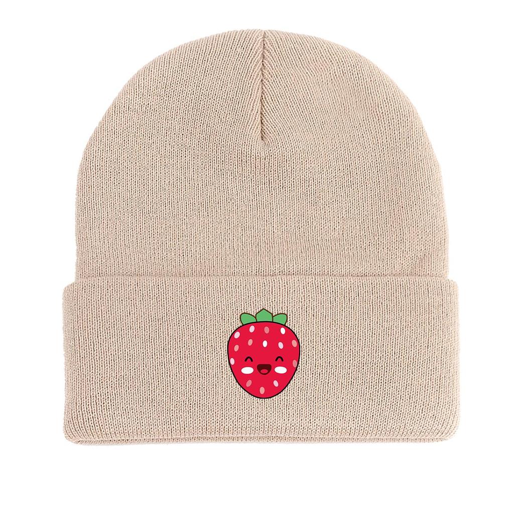 Strawberries Winter Knit Cap Beanie, Cartoon Fruit Skullies Beanies Autumn Versatile Trendy Headwear Knitted Cap Beanie