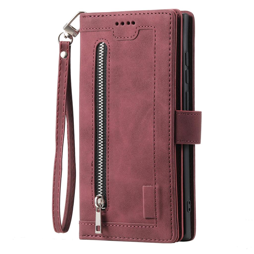 For Samsung Galaxy S25+ Case PU Leather Phone Cover with Zipper Wallet 9 Card Slots