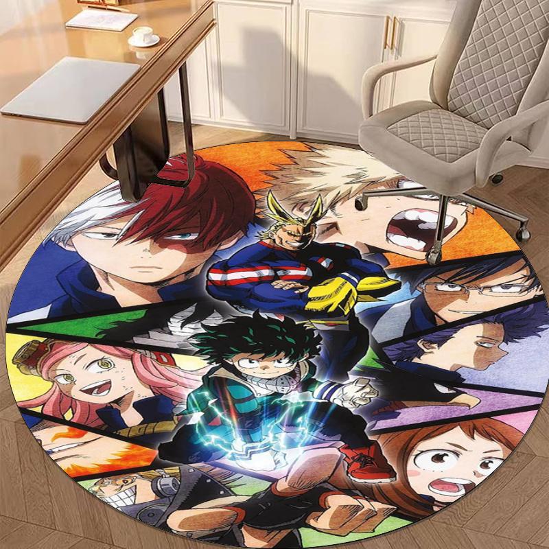 My Hero Academia Bedruckter Runder Teppich Teppich Stuhlteppich Bereichsteppich Eingang Fußmatten, für Bürostuhl Wohnzimmer Schlafzimmer Küchenraum.