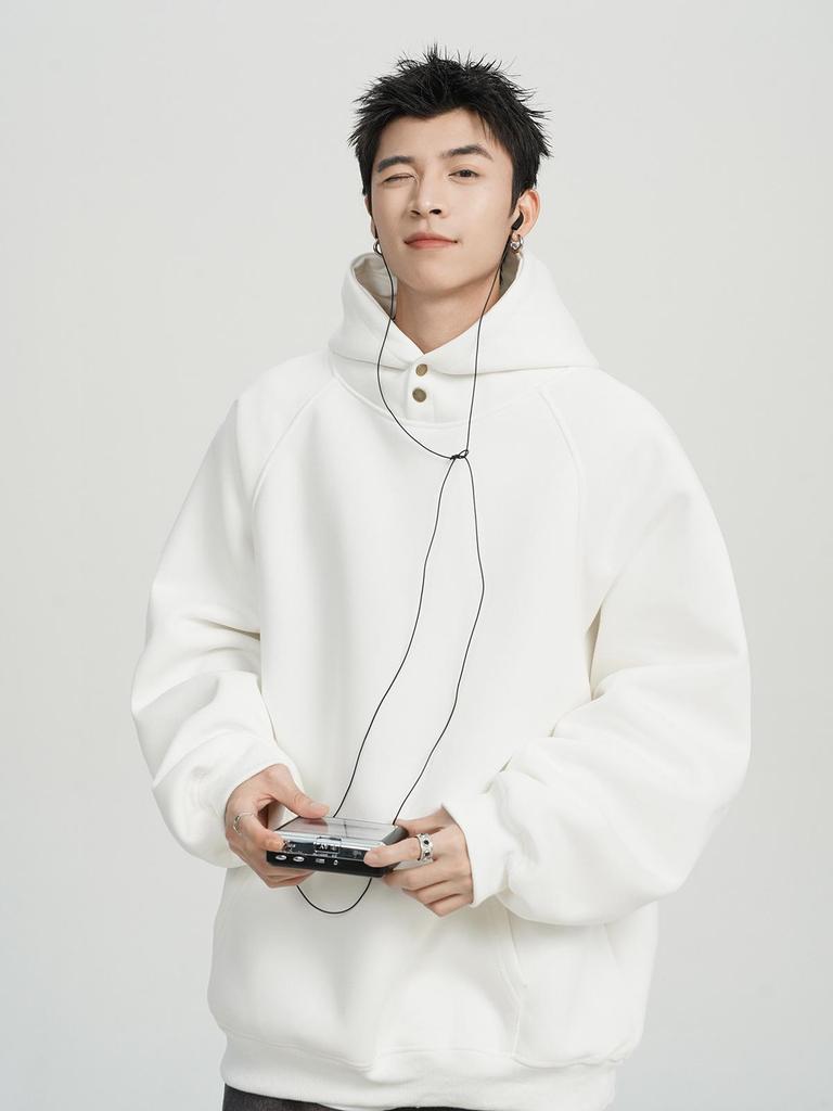 Men’s 500G Heavyweight Button-Up Hoodie: Autumn/Winter Trendy Brand, Loose Fit, Solid Color, Versatile American Style.
