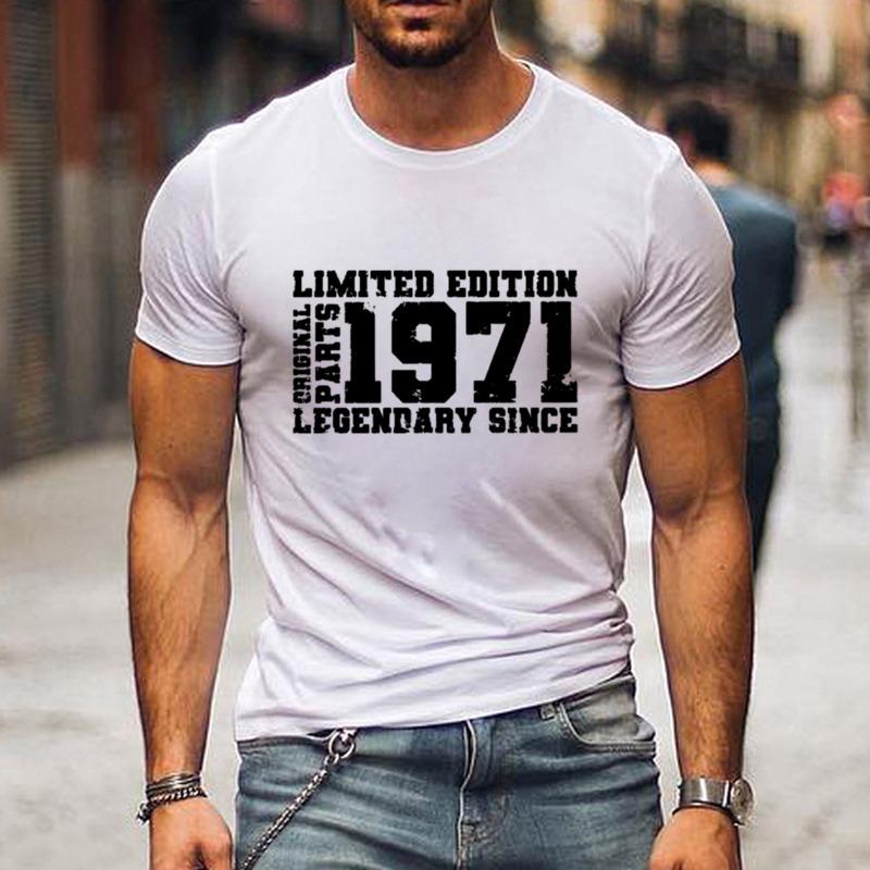 "EDYCJA LIMITOWANA 1971" Nadruk z literami, Casualowe bluzki z krótkim rękawem i okrągłym dekoltem dla mężczyzn, Szybkoschnący, wygodny, casualowy letni T-shirt