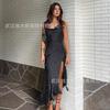 European and American new polka dot suspender swing neck dress women's fashion sexy sleeveless backless split long