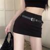 Spice Girl Black Belt Skirt Women's Summer New A-word High Waist Thin Skirt Sexy Hip Skirt