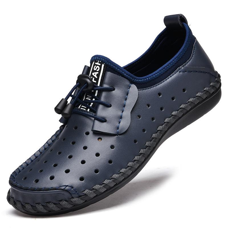 Summer Slip-on Lofter Men's Leather Hole Shoes Men's Driving Casual Leather Shoes Breathable Peas Board Shoes Fashion
