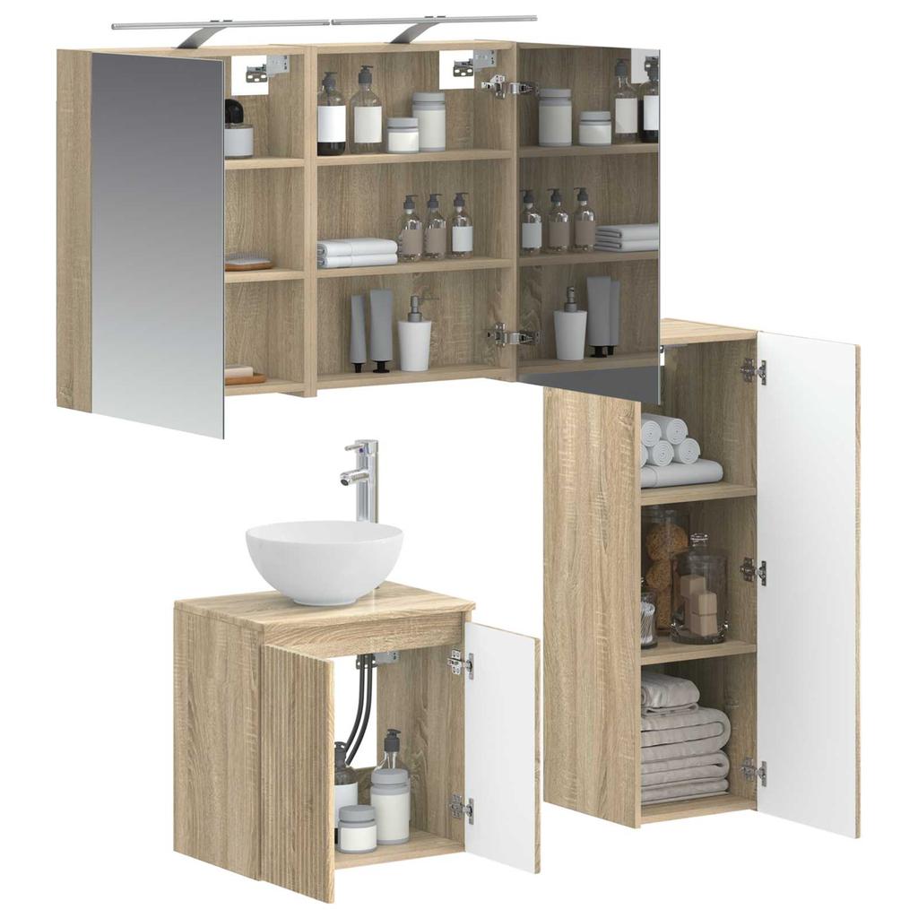 Bathroom Furniture Set 4 Pcs Sonoma Oak Engineered Wood and Glass