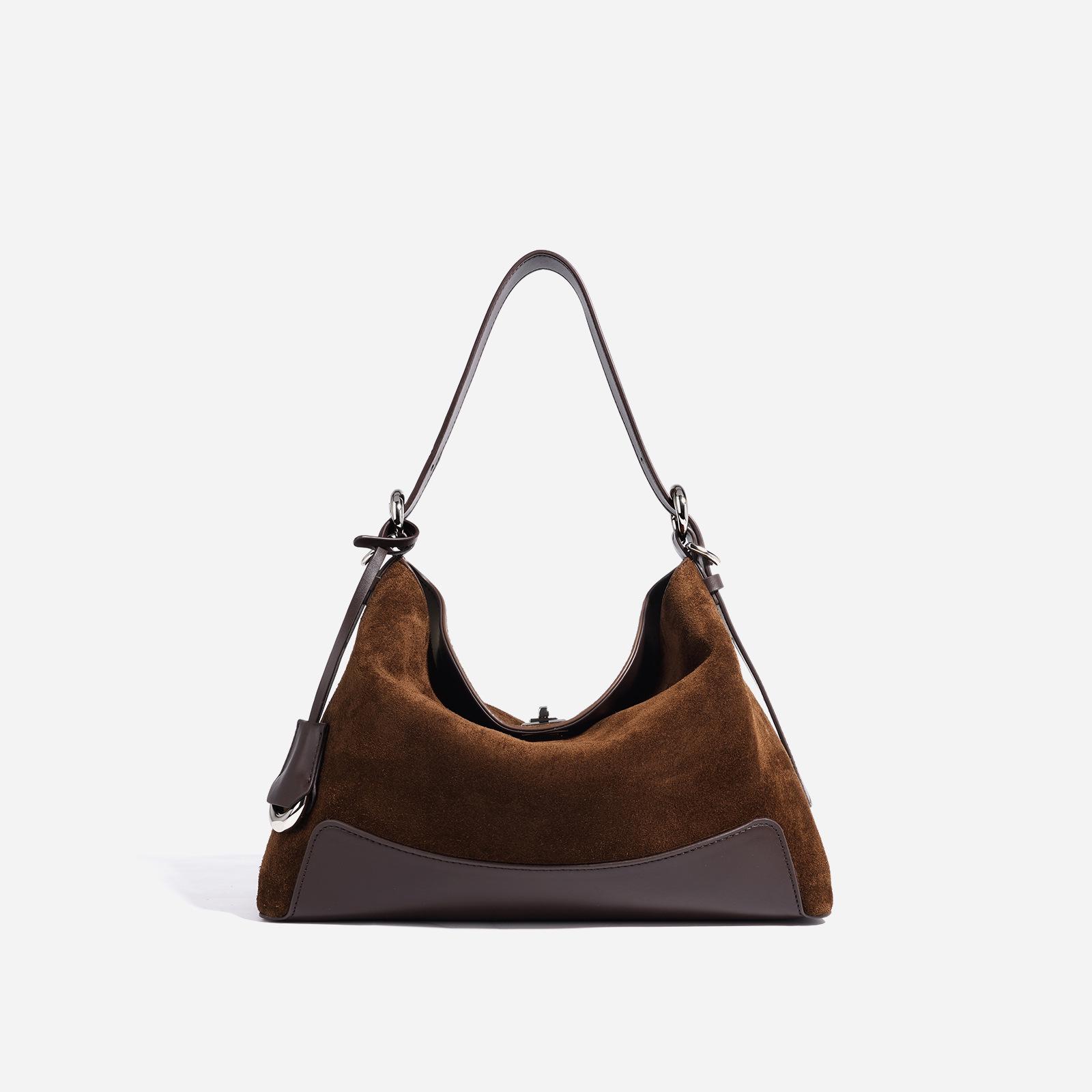 

Women s Retro Suede Tote Bag - Autumn/Winter 2026, Large Capacity, Lazy Style Shoulder Bag темно-коричневого кольору