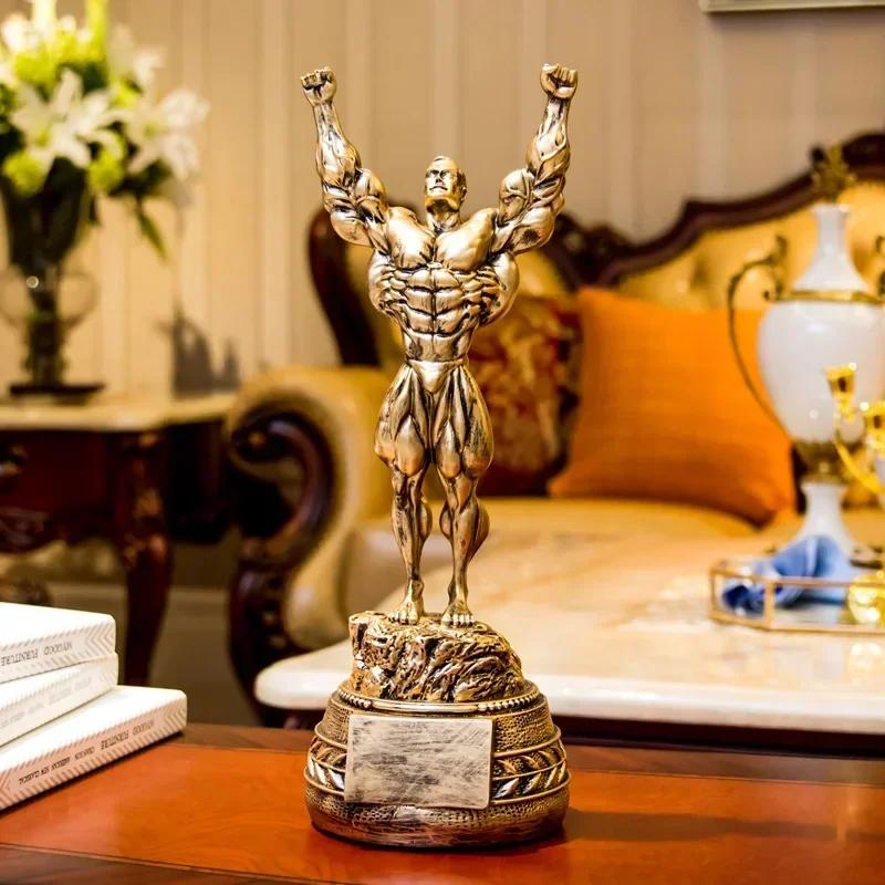 Fitness Muscle Man Sets Up Bodybuilding Sports Competition Trophies Boxing Figures Statues Sculptures Gym Decorations Gift