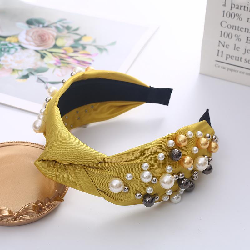 Korean Solid Color Knotted Handmade Japan Korean Style Women s High-End Wide-Brimmed Fashionable Fabric Hairband Headband жёлтый