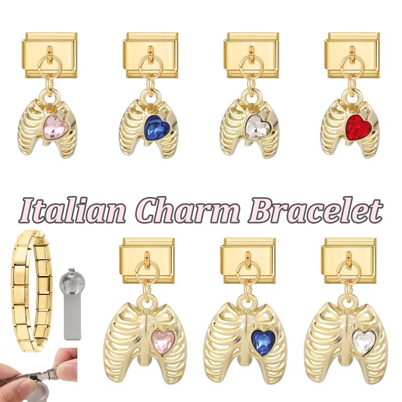 Y2K Creative Heart Moon Butterfly Star Bow Golden Pendant Italian Charm Links Fit 9mm Stainless Steel Bracelet Women DIY Making