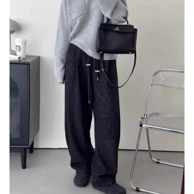 

High-Waisted Silver Sparkle Maternity Sweatpants - Plus Velvet, Loose Fit, Autumn/Winter Sportswear L