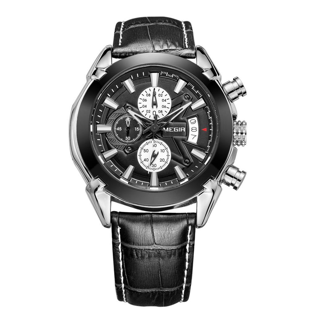 MEGIR Brand Fashion Sport Watch for Men 47MM Big Dial Clock Waterproof Casual Quartz Wristwatch Leather Strap Chronograph 2020