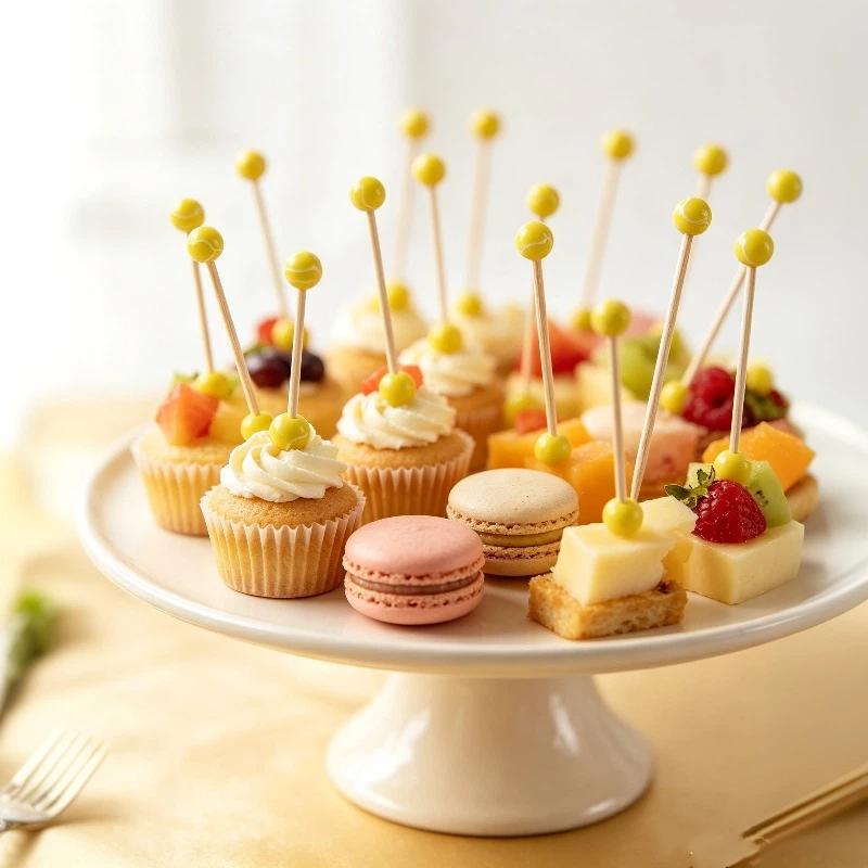 Disposable Party Cocktail Sticks 100Pcs 120mm Yellow Tennis Style for Wedding Birthday Fruit Appetizer Serving