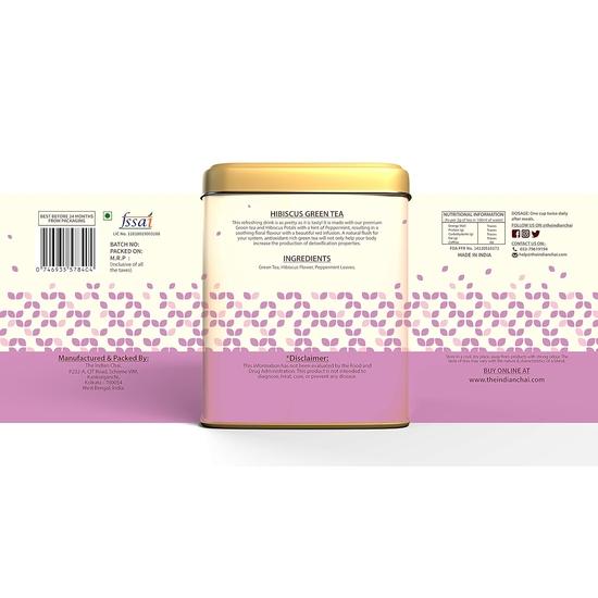 The Indian Chai - Hibiscus Green Tea 100 Grams, Rich In Vitamin C & Anti-Oxidants & Boost Collagen for Glowing Healthy Skin