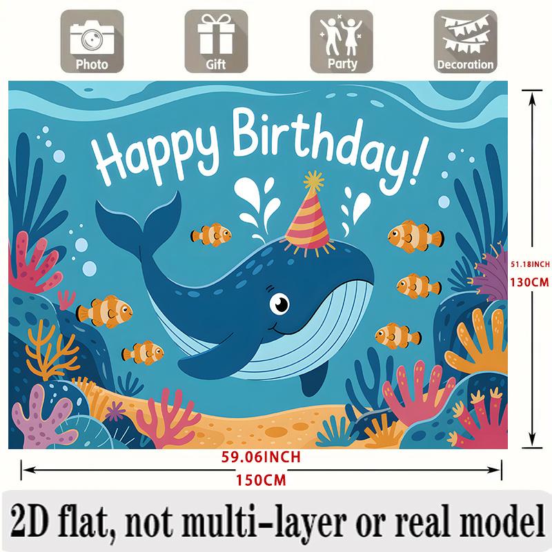 Party Backdrop Flat Whale Hanging Patterns Photo Background Decor Birthday Party Decor